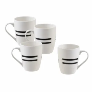 Benetton Home, Set 4Pc Mug 360ML New Bone China W/ Logo Black &White Be, BE-0258
