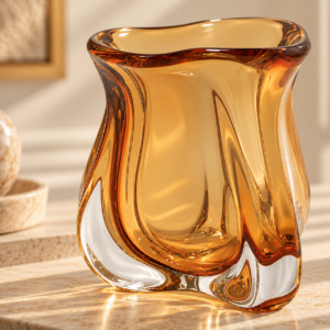 Amber Glass Sculpture on Stone
