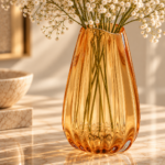 Amber Glass Vase with Baby’s Breath