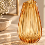 Amber Ribbed Glass Vase with Baby’s Breath