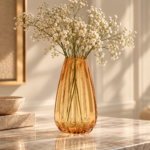 Amber Vase with Delicate White Blooms