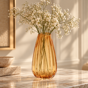 Amber Vase with Delicate White Blooms