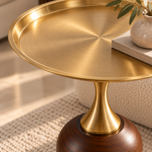 Brushed Brass Table with Walnut Base