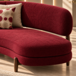 Burgundy Bouclé Sofa in Warm Light (1)