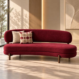Burgundy Sofa in Sunlit Minimalist Interior
