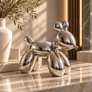 Chrome Balloon Dog in a Sunlit Interior