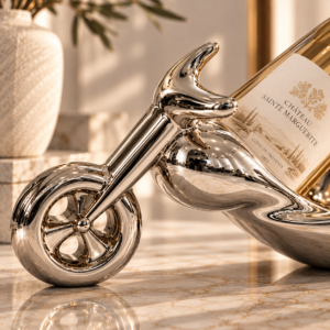 Chrome Motorcycle Wine Holder Close Up
