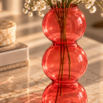 Coral Triple Bubble Vase with Baby’s Breath