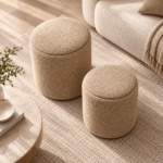 Cozy Bouclé Poufs in a Sunlit Living Room
