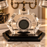 Crystal Brass Speaker on Black Pedestal