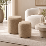 Elegant Beige Poufs in a Serene Living Room