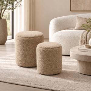 Elegant Beige Poufs in a Serene Living Room