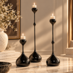 Elegant Black Candlesticks in Warm Interior