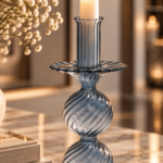 Elegant Ribbed Glass Candlestick Glow
