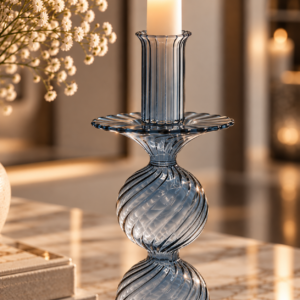 Elegant Ribbed Glass Candlestick Glow