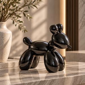 Glossy Black Balloon Dog in a Modern Interior