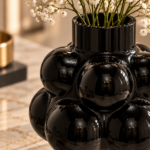 Glossy Black Bubble Vase with Baby’s Breath