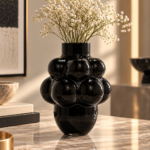 Glossy Black Vase with Baby’s Breath