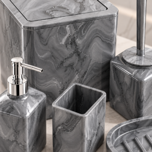 Glossy Gray Marble Bathroom Set