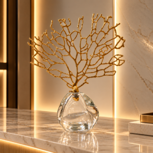 Golden Coral Sculpture on Marble