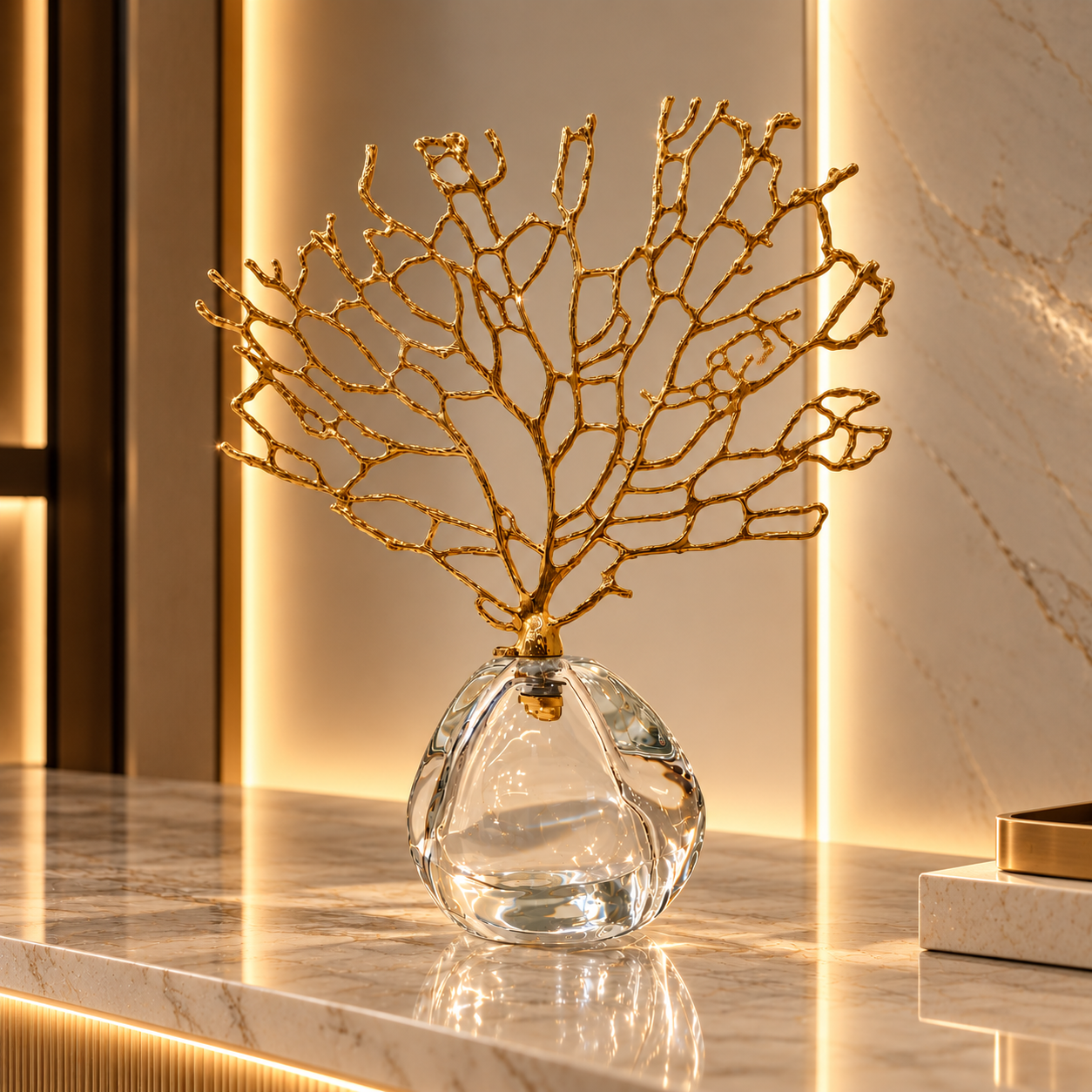 Golden Coral Sculpture on Marble Golden Coral Sculpture on Marble