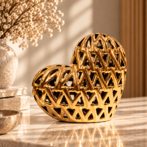 Golden Lattice Heart in Sunlit Interior