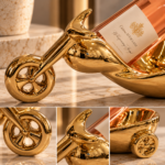 Golden Motorcycle Wine Holder Showcase