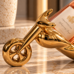 Golden Motorcycle Wine Holder with Rosé Bottle