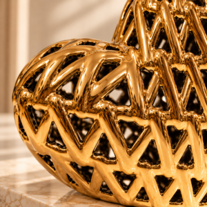 Lustrous Gold Lattice Heart Sculpture (1)