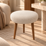 Luxurious Bouclé Pouf in Warm Minimalist Interior