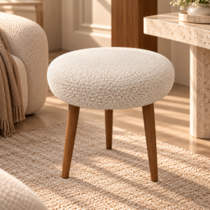 Luxurious Bouclé Pouf in Warm Minimalist Interior