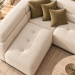 Luxurious Bouclé Sectional with Olive Pillows