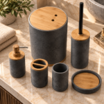 Luxurious Charcoal and Bamboo Bathroom Set