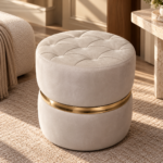 Luxurious Gold Banded Velvet Ottoman