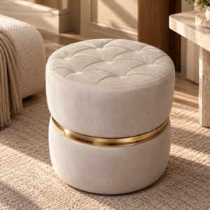 Luxurious Gold Banded Velvet Ottoman