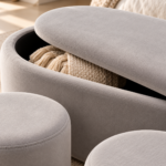 Luxurious Greige Ottoman Set with Woven Throw