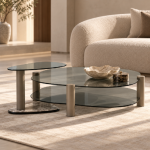 Luxurious Neutral Glass Coffee Table Arrangement