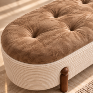 Luxurious Tufted Caramel Ottoman