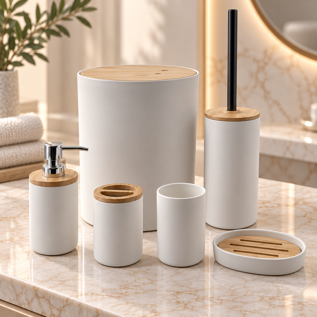 Luxury Bamboo Bathroom Accessories Set Luxury Bamboo Bathroom Accessories Set