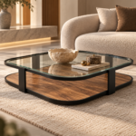 Luxury Glass and Walnut Coffee Table