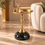 Luxury Gold Tray Table with Marble Base