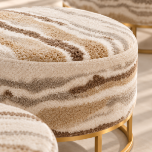 Marble Bouclé Gold Base Ottoman Trio