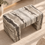 Marble Wave Upholstered Bench in Warm Minimalist Interior