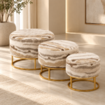 Marbled Poufs in a Warm Minimalist Interior (1)