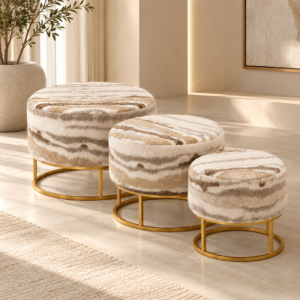 Marbled Poufs in a Warm Minimalist Interior (1)