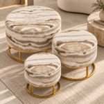 Marbled Poufs in a Warm Modern Interior