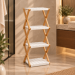 Minimalist Bamboo Shelf in a Spa Bathroom