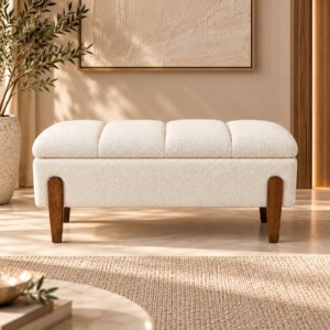 Minimalist Bouclé Storage Bench Vignette