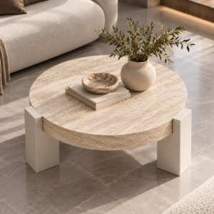 Minimalist Travertine Coffee Table Vignette