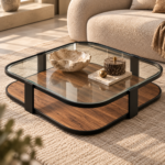 Modern Walnut and Glass Coffee Table Vignette